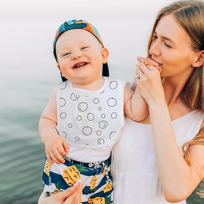 GLLQUEN BABY Muslin Drool Bibs for Boys Girls 8 Pack, Adjustable Baby Bibs for Drooling and Teething, Soft Cotton Baby Bandana Bib for Newborn Feeding Essentials (Fish)