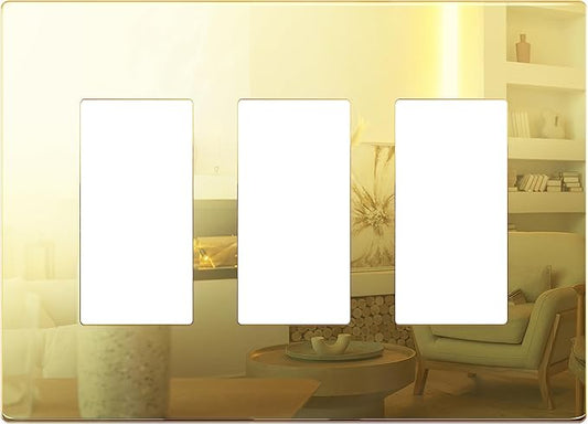 LIDER Triple Decorator Wall Plate, Impact Resistant, Mirrored Acrylic, Plexiglass, Reflective Finish, Modern Upgrade, Screwless Light Switch/Outlet Cover, Mid-Size 3-Gang 4.88" x 6.77" Gold