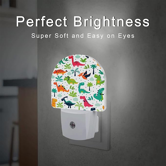 Cute Funny Dinosaurs Night Light for Kids, Childish Dinos Night Light Plug in with Dusk to Dawn Sensor, 0.5w Energy Saving Sleep Friendly Nightlight for Hallway Stairway Kitchen Bedroom