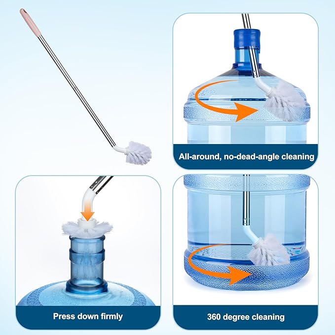 2-Pack Extra Long Bottle Brush, Nylon Bristles, Bendable Brush Head, Stainless Steel Handle, Cleaning Brush for 1-5 Gallon Water Bottles, Jugs, Buckets and Kettles