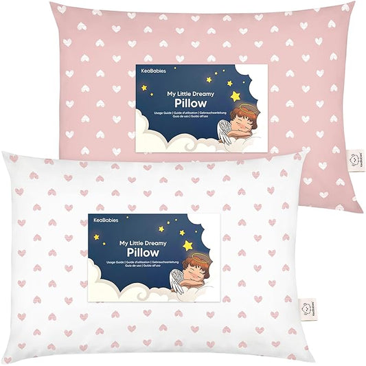KeaBabies 2-Pack Toddler Pillow 13x18 - Soft Organic Cotton Kids Travel Bed Pillows for Sleeping, School, Nap, Machine Washable, Toddlers 2 to 5, Pillowcase Sold Separately (Hearts)