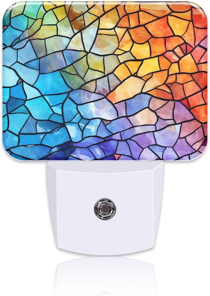 Multicolored Stained Glass Pattern Night Light, Colorful Glass Nightlight Plug into Wall with Dusk to Dawn Sensor for Kid Girls Boys Women Men Bedroom,Hallway,Kitchen,Bathroom,Stairs Decor