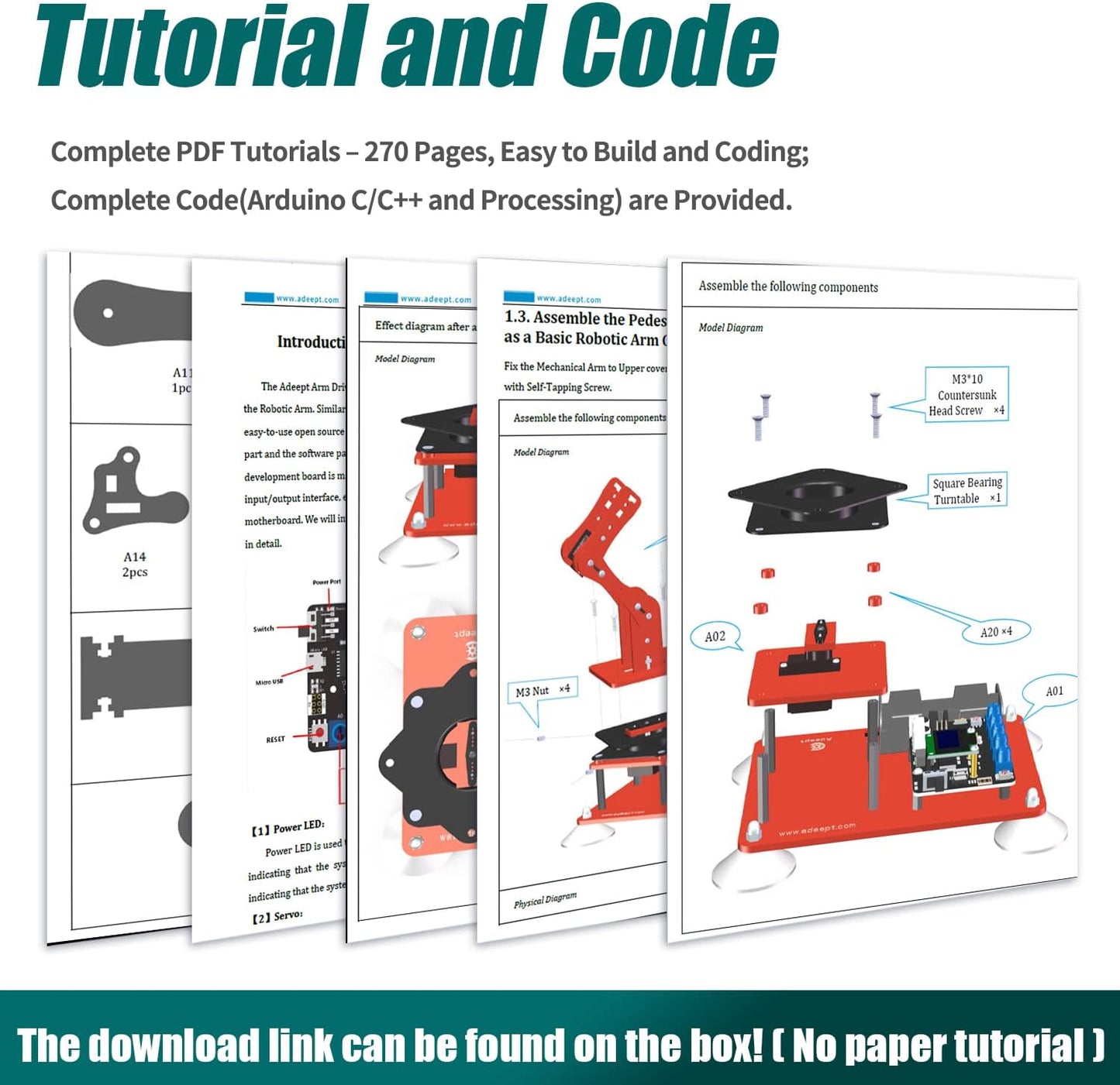 Adeept 5DOF Robotic Arm Kit Compatible with Arduino IDE, Programmable DIY Coding STEM Educational 5 Axis Build Robot Arm, Robot Starter Kit with OLED Display Processing Code and Tutorials - Blue