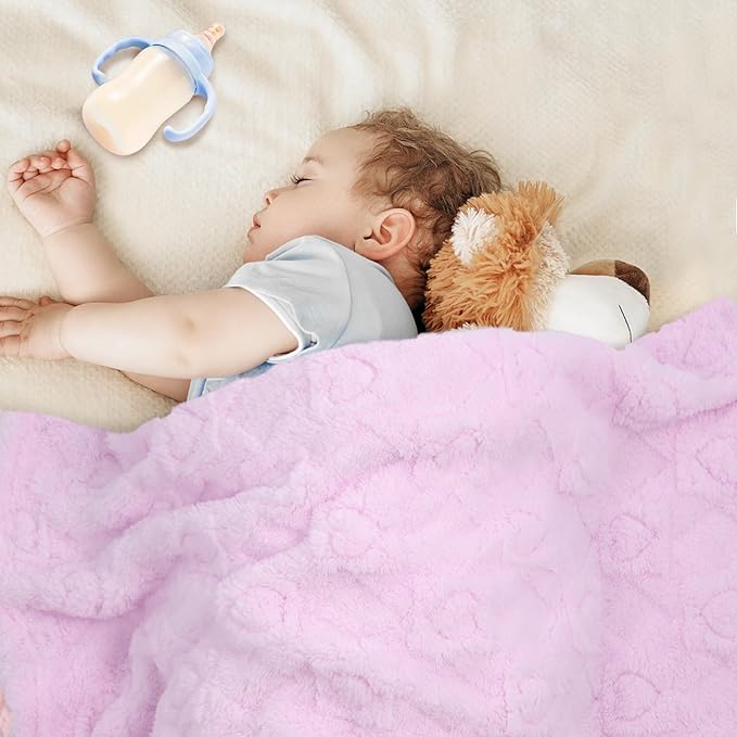 Ultra Soft Fleece Baby Blanket,Swaddle & Receiving Blankets for Newborn Infant, Lightweight Breathable Nursery Nap Blanket for Crib Stroller, for Boys & Girls Heart Checkered 30"x40" Purple