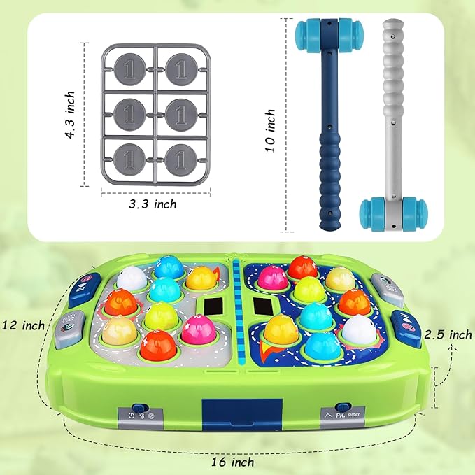 Whack a Mole Game, Toys for Ages 3-4 5-7 8-12 Boys Girls, Whack Game for Toddlers, Gifts for 3 4 5 6+ Year Old Boys Girls, Early Learning Educational Toys with 2 Hammers Sound & Light
