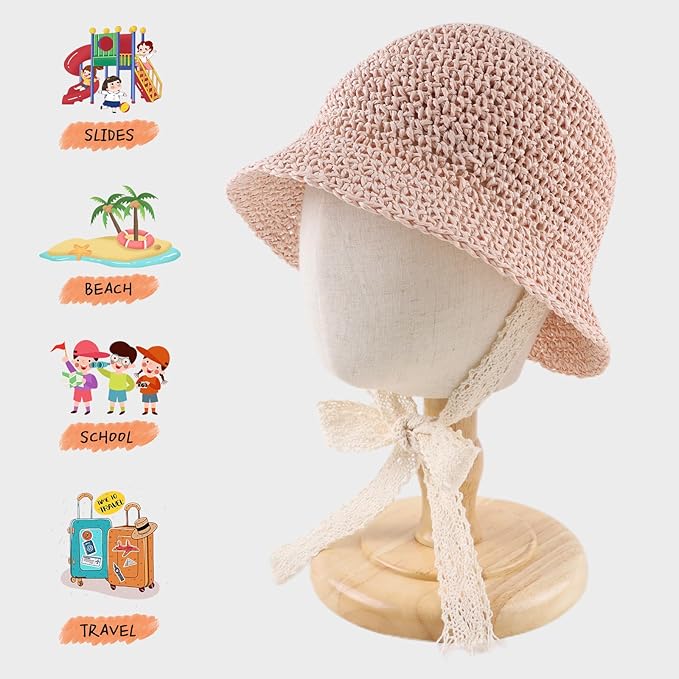 Baby Girl Straw Hat Outdoor Baby Sun Protection Hats Summer Bowknot Beach Cap for Infant Toddler Girls