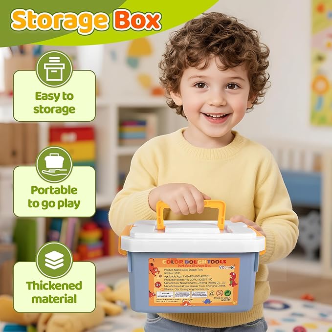 Dough Play Tools Sets for Kids, 22pcs Clay and Dough Accessories for Toddlers with Storage Box, Silicone Mat, Rolling Pins, Safety Scissors, Mini Knife,3D Dino & Animal Molds, Gift for Boys Girls