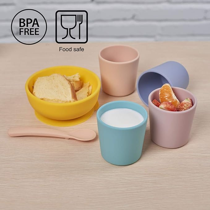 Silicone Toddler Cup 5 oz, First Open Cup for Toddlers 1-3 years old, Unbreakable Open Cup for Baby Non-Smell, Anti-Slip, Dishwasher Safe (Purple)