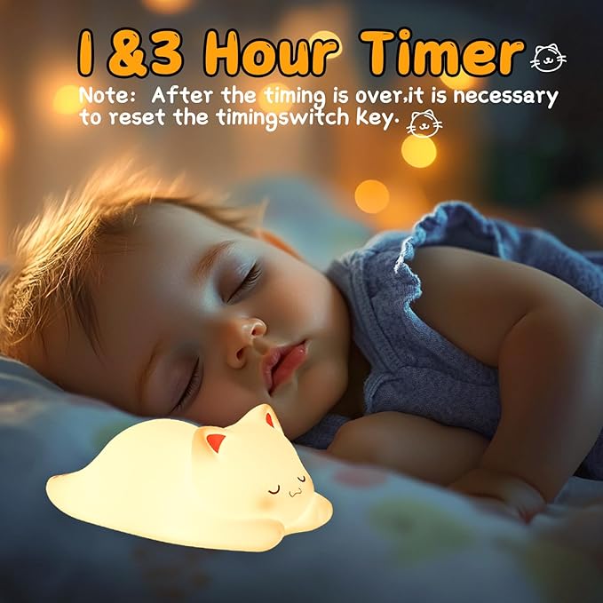 ZKLiLi Night Light for Kids Cute Cat Lamp,16 Colors+Tap+Remote+Silicone Kids Night Light,USB Rechargeable Cat Night Lights for Room Decoration