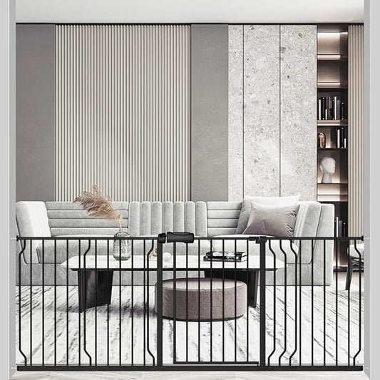ALLAIBB Extra Wide Pressure Mounted Baby Gate Walk Through Child Kids Safety Toddler Tension White Long Large Pet Dog Gates with Extension for doorways Kitchen (76.38-81.10"/194-206cm, Black)