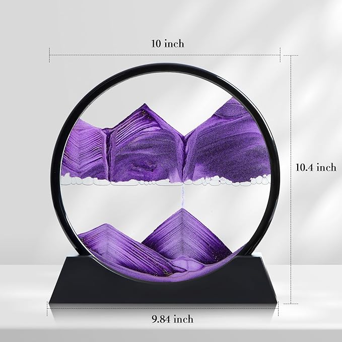 Moving Sand Art Liquid Motion, 3D Deep Sea Sandscape Color Quicksand Decor, Round Glass Moving Sand Art Picture Relaxing Desktop Home Office Work Decor (Purple, 12 inch)