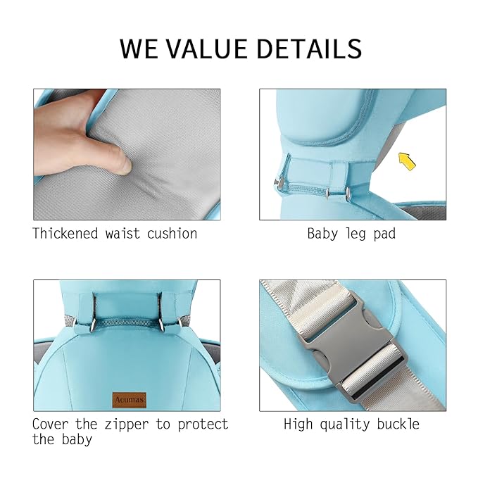 Baby Carrier with Hip Seat, Baby Carrier Newborn to Toddler, 6-in-1 Ways to Carry, All Seasons, Adjustable Baby Holder Carrier for Breastfeeding(Baby Blue)