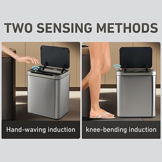 ELPHECO Stainless Steel Office Trash Can Motion Sensor Garbage Can Touchless Smart Trash Can Automatic Waste Bin for Kitchen, Office, Bathroom (Silver, 3.5 Gallons)