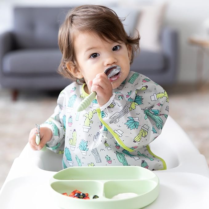 Bumkins - Sleeved Bib - For Boys & Girls, Babies & Toddlers 6-24 Months - Lightweight, Durable, Waterproof - Long Sleeve Bib - Catch-All Pocket - Wipeable & Machine Washable - Cactus & Llama - 2 Pack