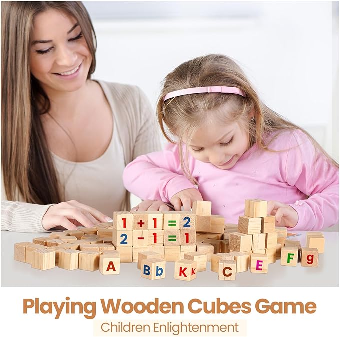 Barydat 300 Pcs 0.4 in Wooden Cubes, Unfinished Blocks for Crafting Plain Wooden Block for Craft Cube Natural Craft Wood Crafting DIY Project Baby Showers