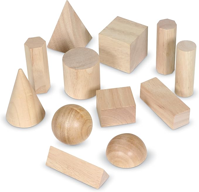 Learning Resources Geometric Solids, Wooden Shapes, Set of 12 Geometric Shapes, Ages 6+
