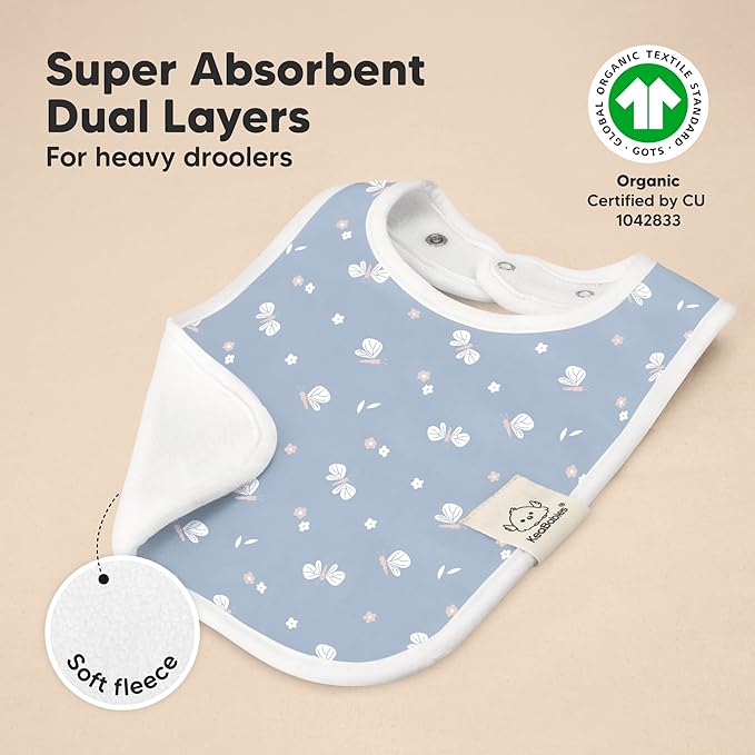KeaBabies 8-Pack Organic Baby Bibs for Boys, Girls - Super Absorbent Cotton Drool Bibs for Baby Girl & Boy, Teething Toddler, Drooling Newborn, Ultra Soft & Machine Washable (Fleur)