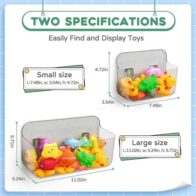 Bath Toy Storage Holder for Bathtub 4pcs, Large Capacity Clear Bath Toy Holder,Staple Free Sticky Bath Toy Organizer,Suitable for Bathroom Toy Organisation and Storage