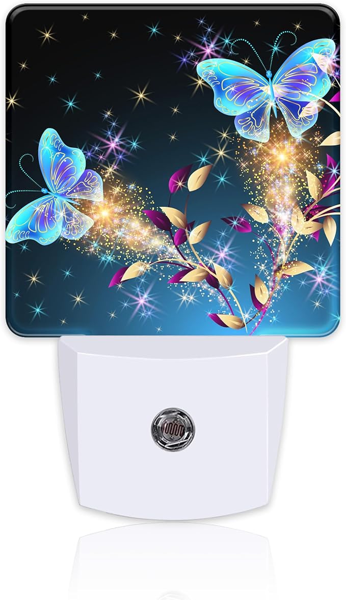 Magical Butterflies with Flowers Night Light Plug into Wall, Glitter Sparkle Butterfly Dusk to Dawn Night Light Plug in,0.5w Energy Saving Sleep Friendly NightLight for Kids Boys Girls Home Decor
