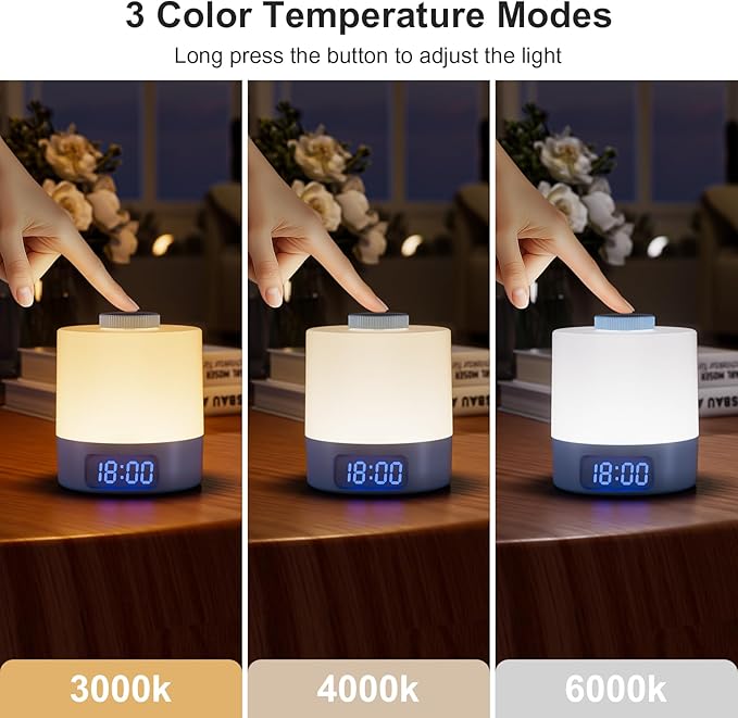 Wobane Night Light for Kids, 3 Colors Dimmable Baby LED Lighting, 3600mAh Battery Rechargeable with Digital Time, Portable Bedside Lamp for Nursery, Breastfeeding, Adults, Blue