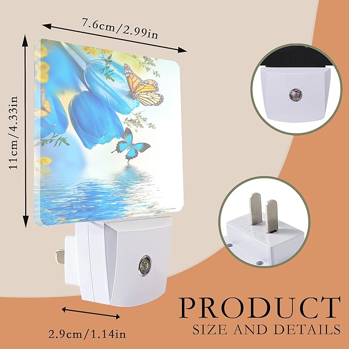 Night Light for Kids,Blue Tulips and Butterfly LED Night Light Plug into Wall with Dusk to Dawn Sensor for Girls Boys Room Decor,Hallway,Kitchen,Bathroom,Nursery,Stairs