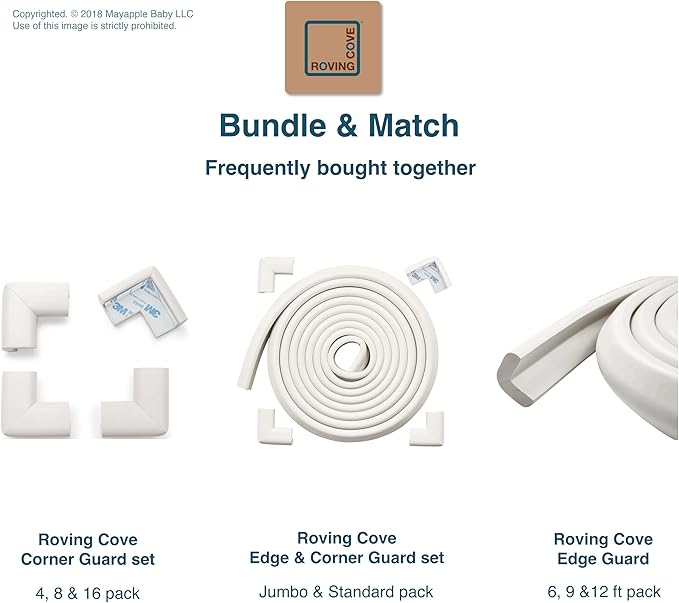 Roving Cove HeftyFit Corner Protector for Baby (8 Large Corners), Heavy-Duty Soft Rubber Foam Furniture Corner Bumper Guards, 3M Adhesive Pre-Taped, Oyster White (Off White)