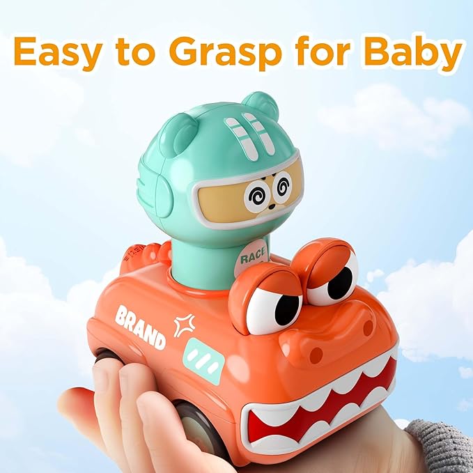 iPlay, iLearn Press to Go Animal Car Toys for Toddlers 1-3, Baby Push Go Friction Racing Cars Toy, 3pcs Infant Play Vehicle Set for 12 18 24 Month, 1st Birthday Gifts for 1 2 3 Year Old Boy Girl Child