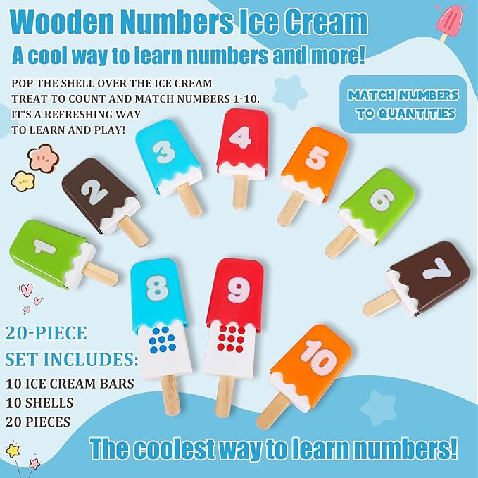 1-10 Number Matching Ice Cream Toy - 20 Pcs, Fun Number Toys for Kids, Toddler Number Learning Toys, Preschool Learning Activities, Montessori Toys Gift for 3+ Year Old Kids