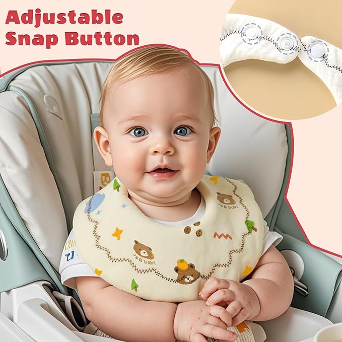 EllieHouse Baby Bibs for Girls Boys 8 Pack Muslin Drool Teeth Drooling Teething Bibs Muslin Cotton for Toddler Infant