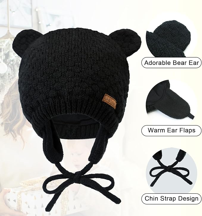 XIAOHAWANG Baby Hat Cute Bear Toddler Earflap Beanie Warm for Fall Winter
