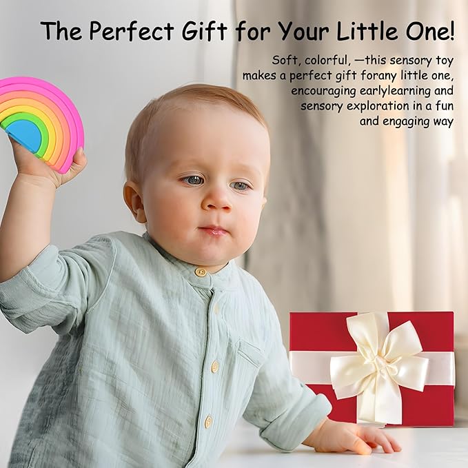 Silicone Stacking Toys for Babies, Rainbow Stacker, Montessori Nesting Blocks Soft Building Toys Large Sensory Stacking Toys for Creative Play & Learning, for Toddlers, 7CPS