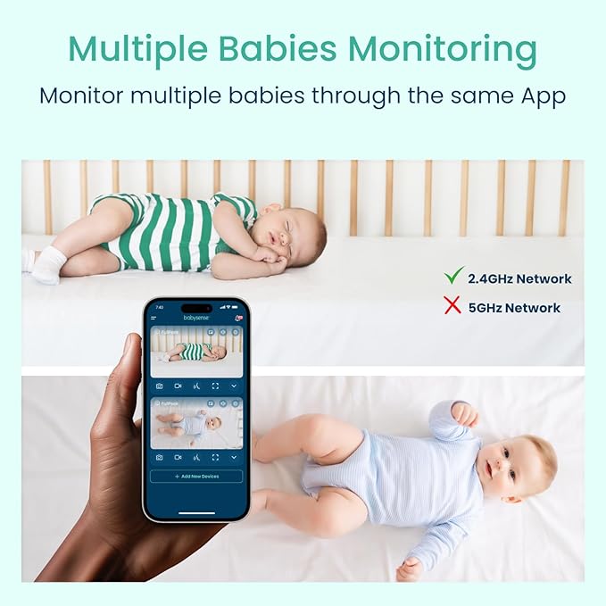 Babysense 2Peek Video Baby Monitor, WiFi Security Camera with Auto Tracking (2Pcs), 3MP Super HD, Intelligent Motion & Sound Detection, Night Vision, Private Hidden Lens Mode, Supports SD Card