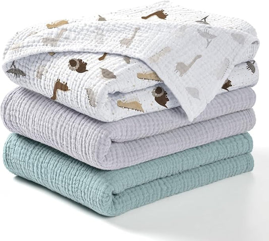 lulumoon Baby Muslin Swaddle Blankets: Soft Receiving Blanket for Newborn - Cotton Swaddling Blanket for Neutral 3Pack