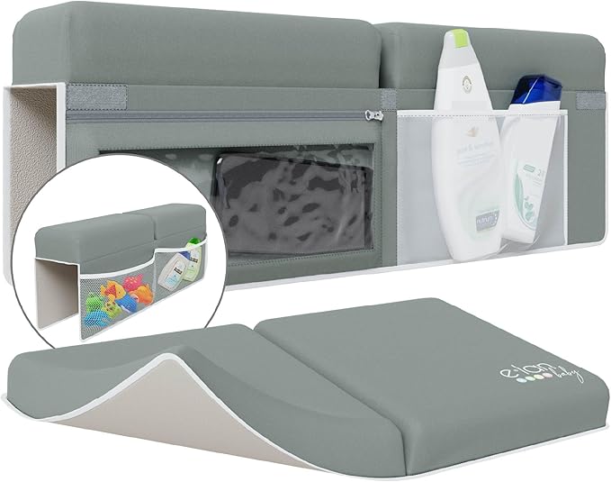 Comfortable Baby Bath Kneeler and Elbow Rest Pad Set - Kneeling Pad Bath Mat with 4 Toy Organizer Pockets,Non-Slip Baby Bathtub Mat, Waterproof and Easy to Clean