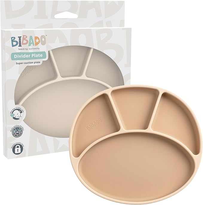 BIBaDO - Silicone Suction Divider Plate (Fawn) - Toddler Plates - Help Develop Motor Skills - Durable, Dishwasher & Microwave Safe, BPA Free - Medical Grade - Baby Essentials - 6 Months to 3 Years