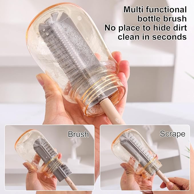 Baby Bottle Drying Rack -Travel Baby Bottle Drying Rack Set, Cleaner Kit with Silicone Bottle Brush,Straw Brush, Suitable for Home use or Traveling with Babies (Pink)