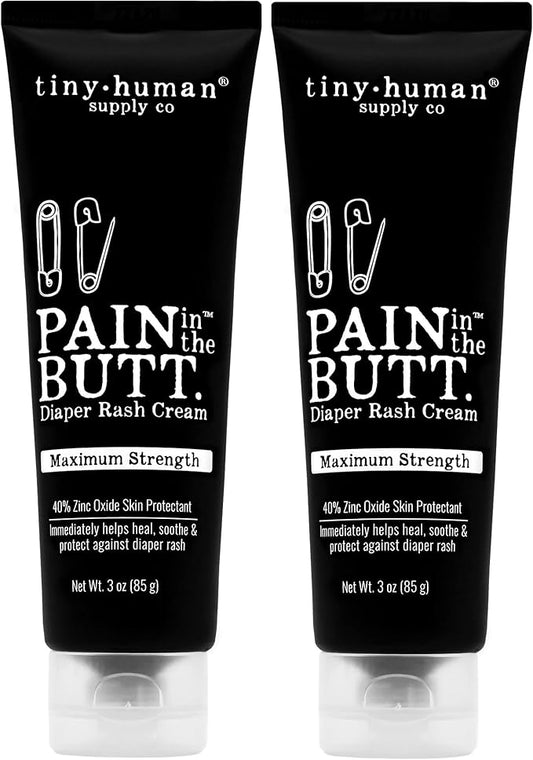 Pain in The Butt MAX Diaper Rash Cream, 3oz, 40% Zinc Oxide, 2-Pack, Natural Ingredients, Petrolatum Free, Soothing, Rapid Relief and Protection for Baby