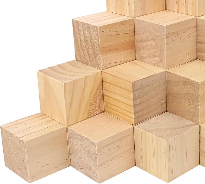 55 PCS Premium 2 Inch Wooden Cubes, Natural Pine Wood Cubes for Crafts, Wood Blocks Ready for Artistic DIY Projects-Unleash Creativity with Blank Wood Blocks