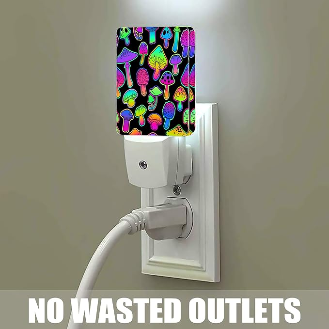 Bright Psychedelic Colors Mushrooms Night Light Plug in Wall Lamp Smart Dusk to Dawn Sensor for Home Decorative, Kids Room Bedroom Bathroom Kitchen Hallway Gifts