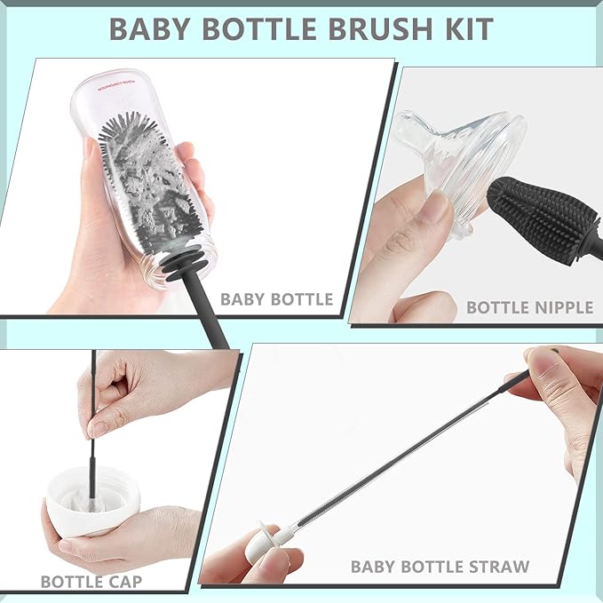 Silicone Baby Bottle and Straw Cleaner Set, Dish Brush, Versatile Deep Cleaning Long Water Bottle Brushes, Heat Resistant Sturdy Kitchen Brush, Hangable Cup Cleaner