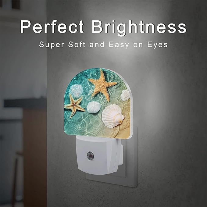 Starfish and Seashell Night Light Plug into Wall, Summer Beach Ocean Waves Dusk to Dawn Night Light Plug in,0.5w Energy Saving Sleep Friendly NightLight for Kids Boys Girls Home Decor