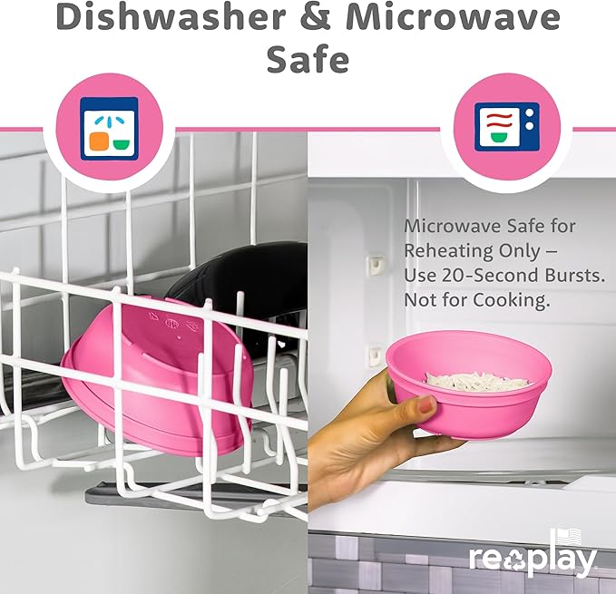 Re-Play 12 oz. Toddler Bowls Set of 3 - Kids Deep-Walled, Durable & Reusable Snack and Meal Bowls, Dishwasher & Microwave Safe, BPA-Free, Made in USA from Recycled Plastic, Princess