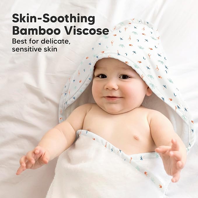 KeaBabies Hooded Baby Towel for Newborn - Viscose Derived from Bamboo Large Baby Bath Towels with Hood for Boys, Girls, Toddler, Extra Absorbent & Soft Newborn Bath Essentials (Wildscape, Regular)