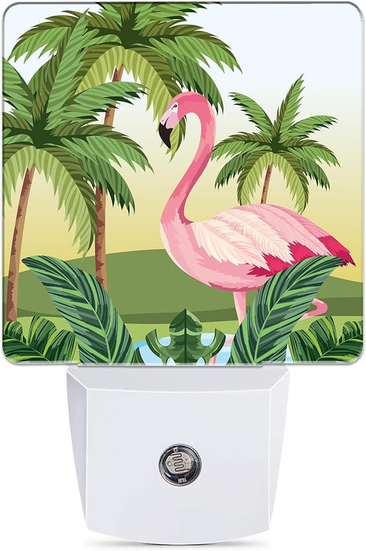 Tropical Flamingo Cartoon Night Light, Dusk to Dawn Smart Sensor Nightlight for Bedroom Bathroom Kitchen Hallway Stairs Hallway, Plug-in, Energy Efficient Decor Desk Lamp Gifts