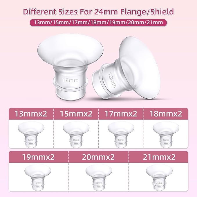 Flange Sizing Kit with 10PCS Flange Inserts 13/15/17/19/21mm Compatible with Momcozy/Spectra/Medela/Elvie/TESETE/Bellaaby,Flange Insert Kit for 24mm Flanges/Shield Breast Pumps