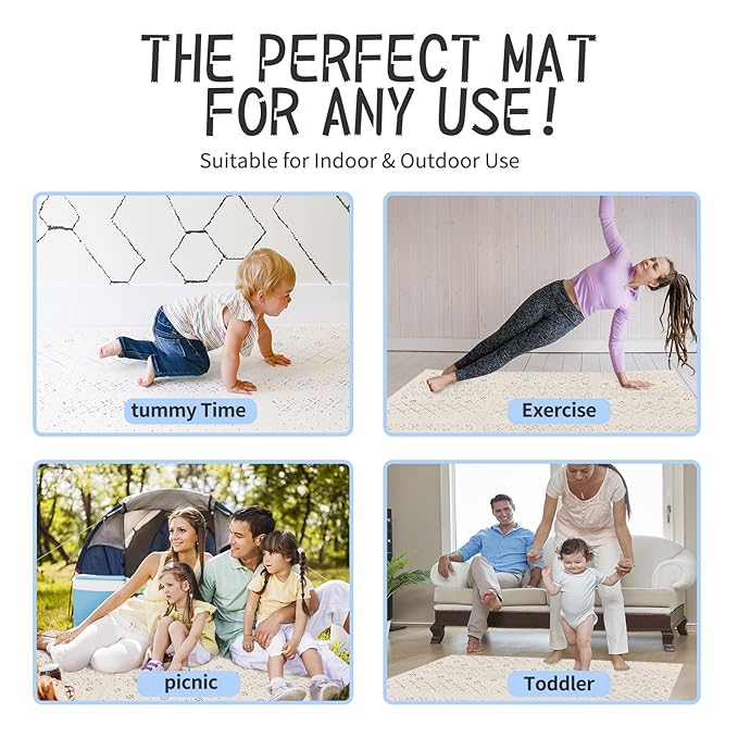 Yay Mats Stylish Extra Large Baby Play Mat. Soft, Thick, Non-Toxic Foam Covers 6 ft x 4 ft. Expandable Tiles with Edges Infants and Kids Playmat Tummy Time Mat (Carter Mudcloth Tan)