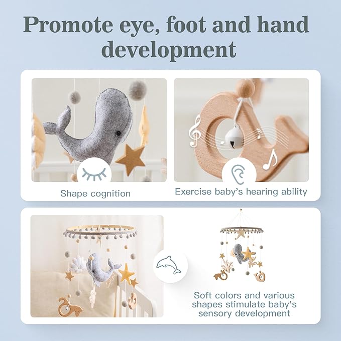 Crib Mobile for Baby Boys Girls Ocean Whale Nursery Mobile Gender Neutral Baby Mobile Handmade Ceiling Mobile Best Gifts for Christmas Birthday Baby Shower