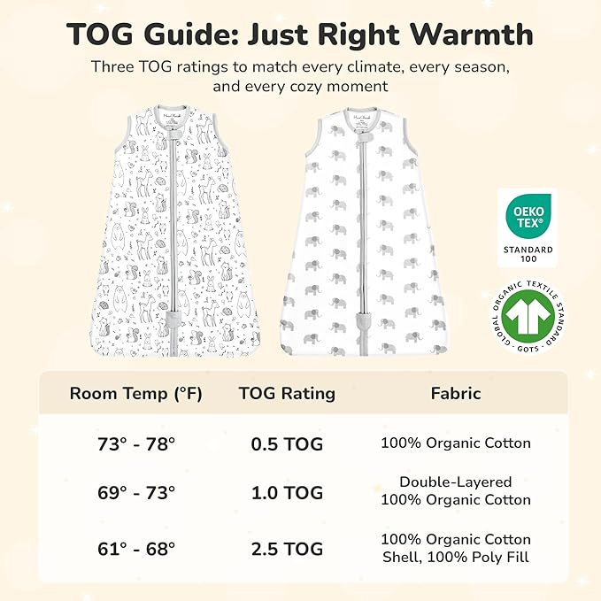 Mama Cheetah Baby Sleep Sack 2.5 TOG, Organic Cotton Baby Wearable Blanket with Two-Way Zipper, Swaddle Transition Baby Sleeping Bag for Newborn Infant Toddler Boy Girl, 6-12 Months