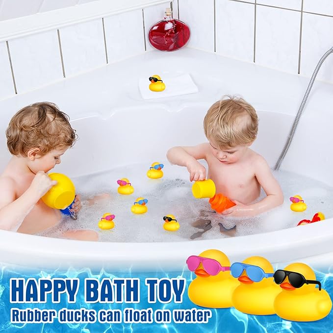 Chivao 36 Pcs Mini Rubber Ducks with 36 Sunglasses Rubber Ducks in Bulk Bathtub Duckies Toys for Kids Christmas Valentine Gifts Birthday Party Favors Cruise(Yellow,Multicolor Sunglasses)