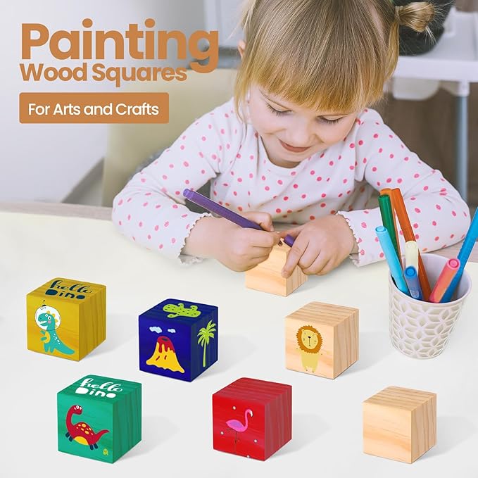 40 Pcs 2 Inch Unfinished Wooden Blocks for Crafts, Blank Natural Wooden Cubes Wood Square Blocks for Paint Stamp Decorate DIY Projects Personalised Gifts Crafts Making Baby Shower Christmas Decoration